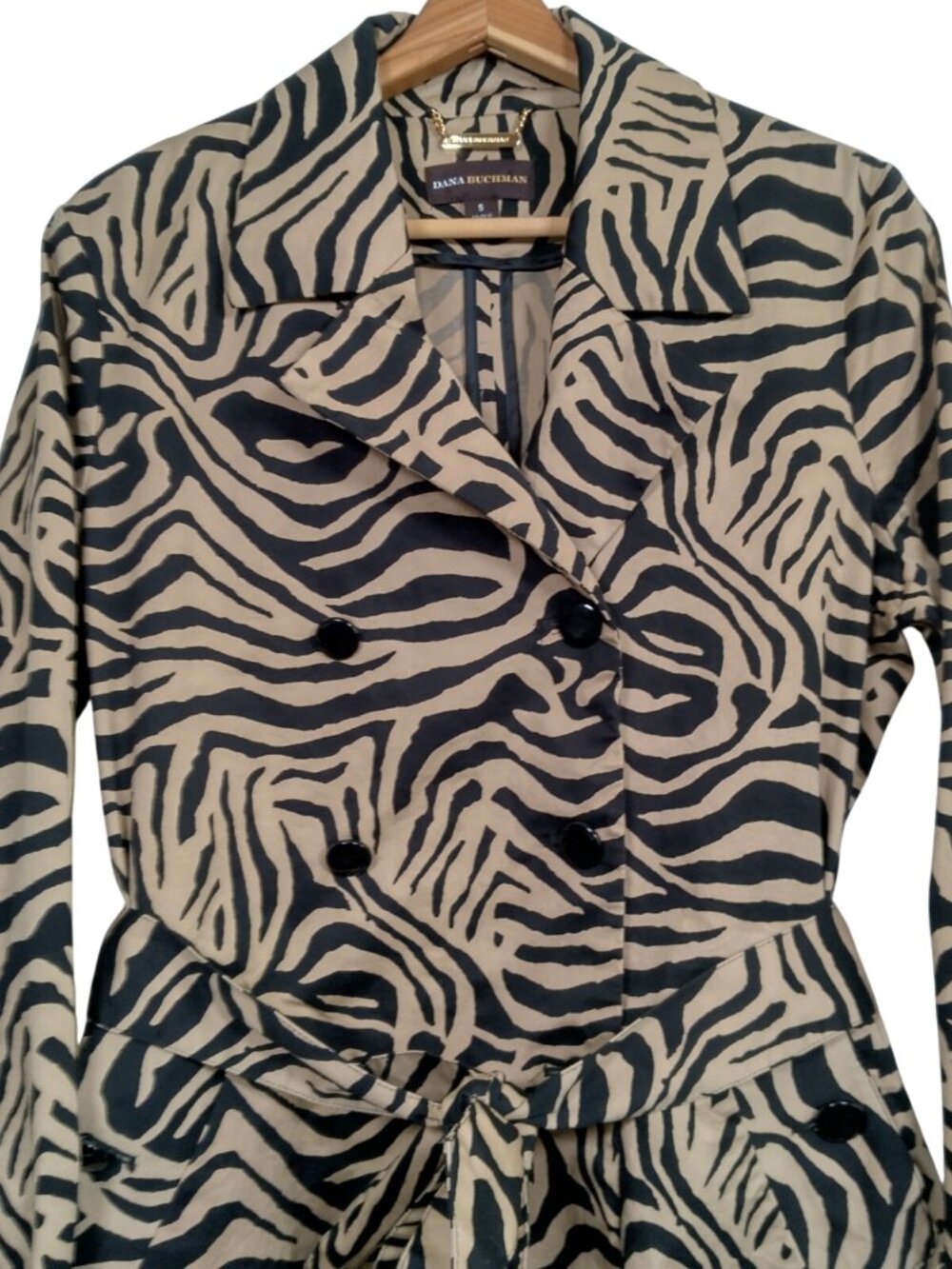 Dana Buchman Jacket Small Long Animal Print Brown Black Zebra Cotton Belt Blazer - Picture 4 of 16